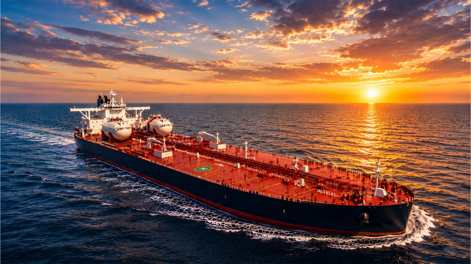 Container ship at golden hour